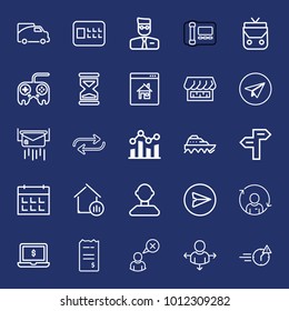Business outline vector icon set on navy background