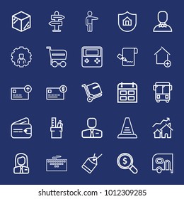 Business outline vector icon set on navy background