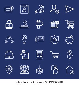 Business outline vector icon set on navy background