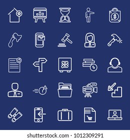 Business outline vector icon set on navy background