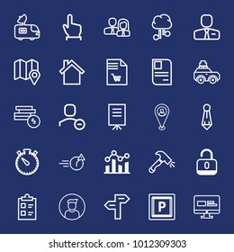 Business outline vector icon set on navy background