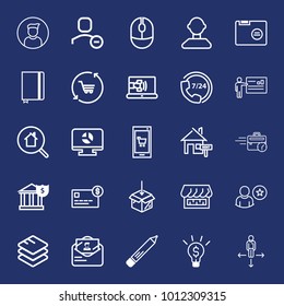 Business outline vector icon set on navy background