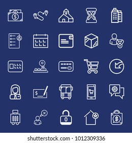 Business outline vector icon set on navy background