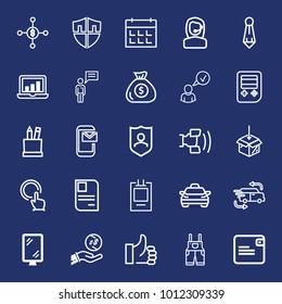 Business outline vector icon set on navy background