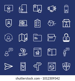 Business outline vector icon set on navy background