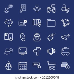 Business outline vector icon set on navy background