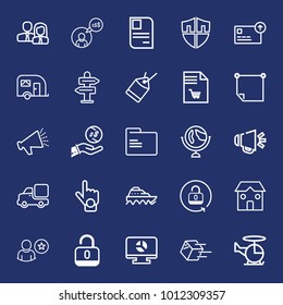 Business outline vector icon set on navy background
