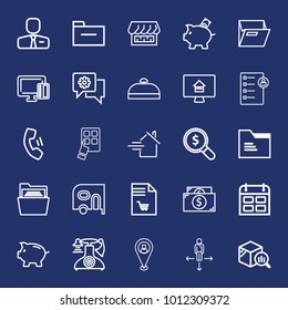 Business outline vector icon set on navy background