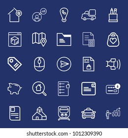 Business outline vector icon set on navy background
