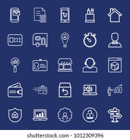 Business outline vector icon set on navy background