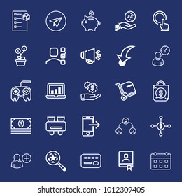 Business outline vector icon set on navy background