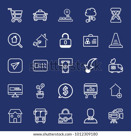 Business outline vector icon set on navy background