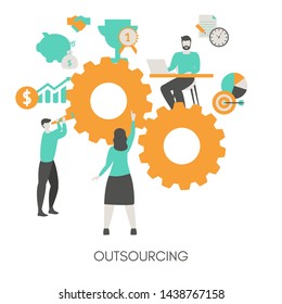 Business- und Outsourcing-Konzept. Isolierte Vektorgrafik. Trendy flaches Design.