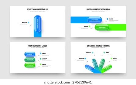 Business Overview One Two Three Four Step Infographic Presentation Template Vector Illustration Set. Digital Profile 1 2 3 4 Option Diagram Slideshow Layout Collection.