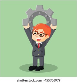 Business owner gear progress lifting