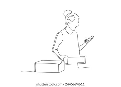 The business owner is looking at a packaged order.Business small one-line drawing