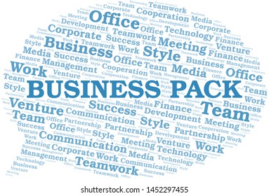 Business Pack word cloud. Collage made with text only.