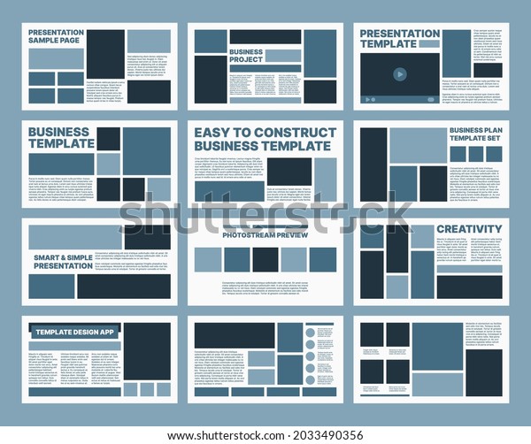 Business pages templates.\
Presentation ui design frames and layout elements personal titles\
and text boxes dividers web links icons symbols buttons garish\
vector pages