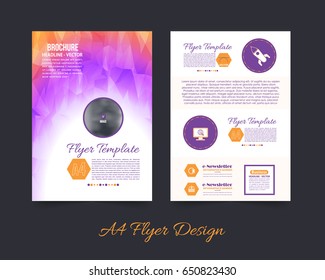 Business Pamphlet or Polygonal Booklet Template. A4 Document and Vector Background. Flyer Geometric Low Poly Style Brochure
