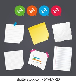 Business paper banners with notes. Hands insurance icons. Human life insurance symbols. Nature leaf protection symbol. House property insurance sign. Sticky colorful tape. Speech bubbles with icons