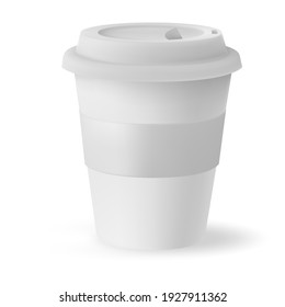 Business paper cup for hot coffee mockup with black lid isolated on white background. White blank, large, medium and small Takeaway paper.
