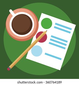 Business papers, cup and pencil simple vector illustration