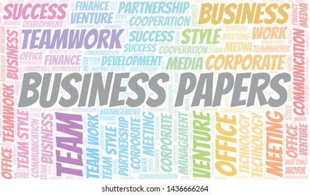 Business Papers word cloud. Collage made with text only.