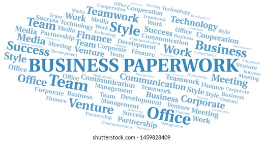 Business Paperwork word cloud. Collage made with text only.