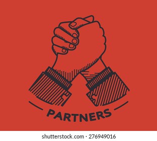 Business partner agreed a deal and doing handshake. Vector illustration of business partner solidarity and friendship on red background. Handshake transparent icon 