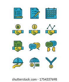 Business partner and communication concept. Filled outline icons design. vector