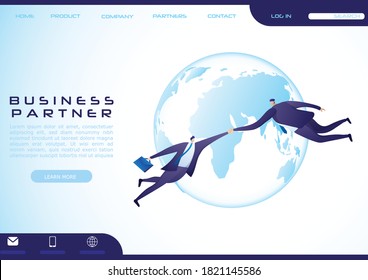 business partner concept, communication between wold.
wold wide freindship, business man shake had for agree busniess agreement.
falt design mock-up website. flat design illustration.