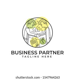 Business Partner Mono Line Logo Vector Icon Illustration