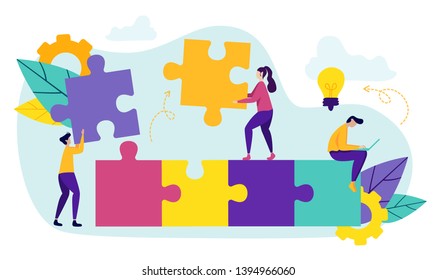 Business Partner in Office. Business Partner Working Together. Partnership in Business. Vector Illustration. Man Work on Laptop. Presentation New Technologies. Mutual Assistance Concept. New Idea.