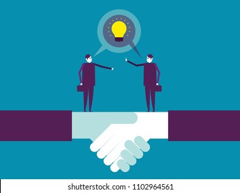 Business and partner on saying good idea. Vector illustration business concept, handshake, cartoon character.