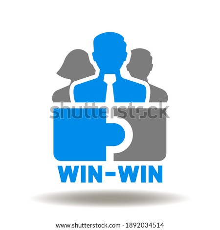 Business partner puzzle vector icon. Win win situation solution agreement symbol. Mutually beneficial cooperation illustration.