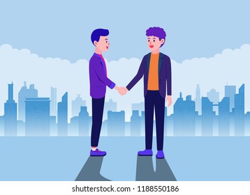 Business partner shaking hands on city background. Illustration about Agreement.
