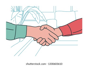 a business partner shaking their hands and got a deal hand drawn style vector design illustrations