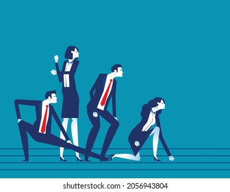 Business and partner team are preparing to run on the track. Business cartoon vector style