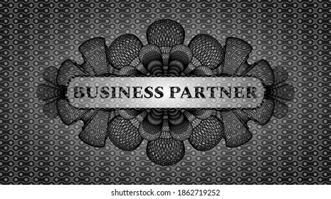 Business Partner text inside Currency black abstract realistic emblem. Pattern classic background. Illustration. 