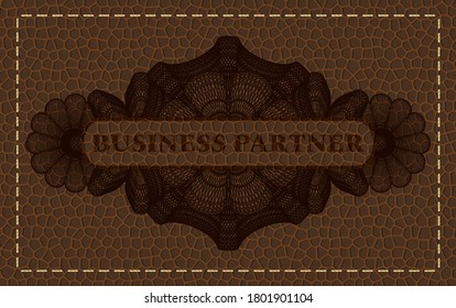 Business Partner text inside Linear currency leather badge. Wallet delicate background. Artistic illustration. 