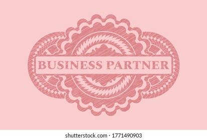 Business Partner text inside Pink stroke badge. Rose color fancy background. Intense illustration. 