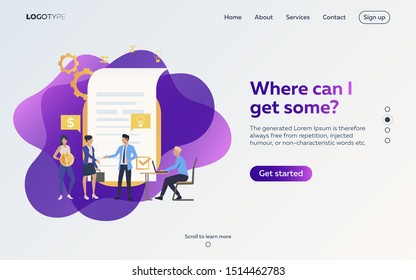 Business partners agreeing on contract webpage. Agreement, finance, idea. Efficiency concept. Vector illustration can be used for topics like business, work, time management