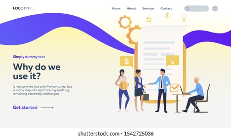 Business partners awarding agreement. Agreement, finance, idea. Efficiency concept. Vector illustration can be used for topics like business, work, time management