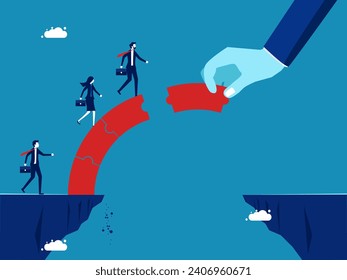 Business partners. Big hands connecting a jigsaw bridge for a businessman