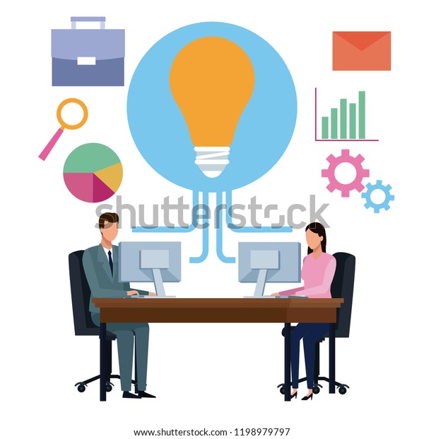 Business Partners Brainstorming Cartoon Stock Vector Royalty Free