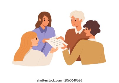 Business partners coming to agreement and concluding contract. Team cooperating and making deal. Partnership, cooperation and teamwork concept. Flat vector illustration isolated on white background