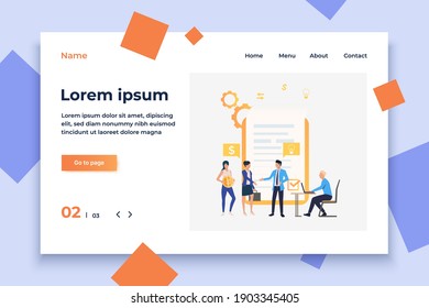 Socios empresariales que conciertan un contrato. Internet, asociación, concepto de contrato inteligente. La ilustración vectorial puede utilizarse para temas como negocios, tecnología, administración