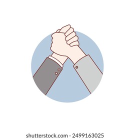 Business partners. Friendly handshake. Partnership. Make a deal. Professional communication. Team work and cooperation. Vector illustration