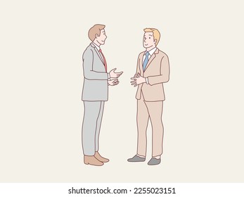 Business partners man discussing having conversation work simple korean style illustration