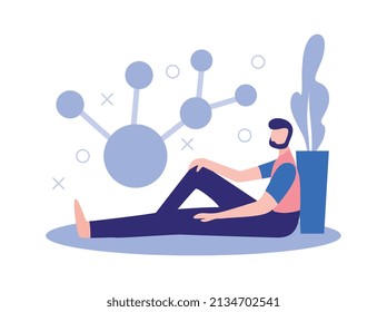 Business partners partnership composition with human character of male worker with molecule silhouette vector illustration